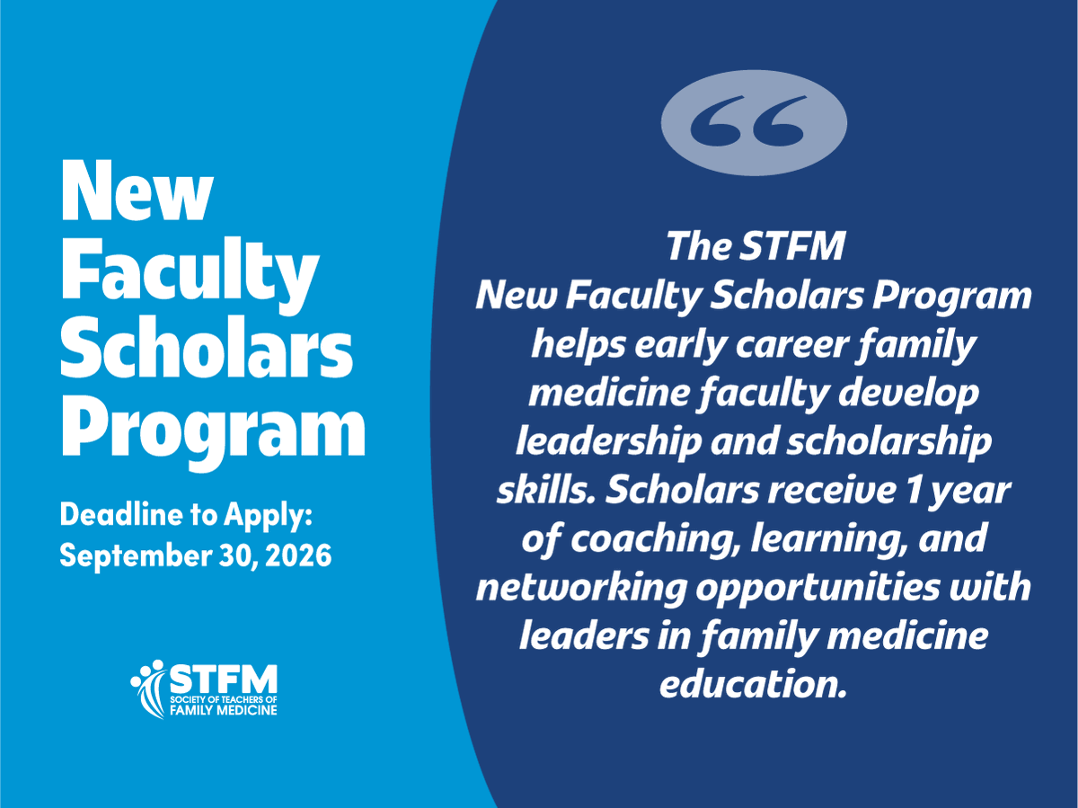 STFM_FM's tweet photo. Are you an early career faculty hoping to develop your leadership and scholarship skills? The STFM New Faculty Scholars Program can be a catalyst for developing you into a future academic #familymedicine leader.

Learn how to apply: https://t.co/A6ldHkn7AJ https://t.co/dvfE5ZhvSs