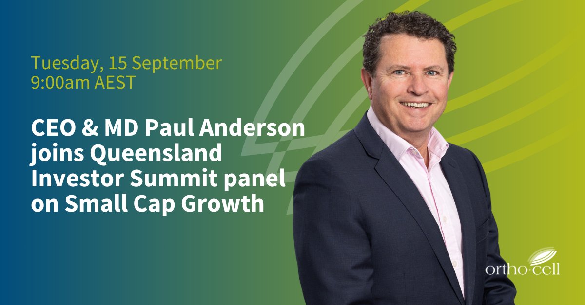 OrthocellLtd's tweet photo. Headed to Queensland Investor Summit? Orthocell CEO & MD Paul Anderson joins @AustSharesAssoc's panel on small cap growth opportunities.

The Langham, Gold Coast | 9:00am AEST
Small Cap Growth Stories: Opportunities and Challenges

https://t.co/F5i8h0Jm9m

#QueenslandInvestorSummit #Biotech
