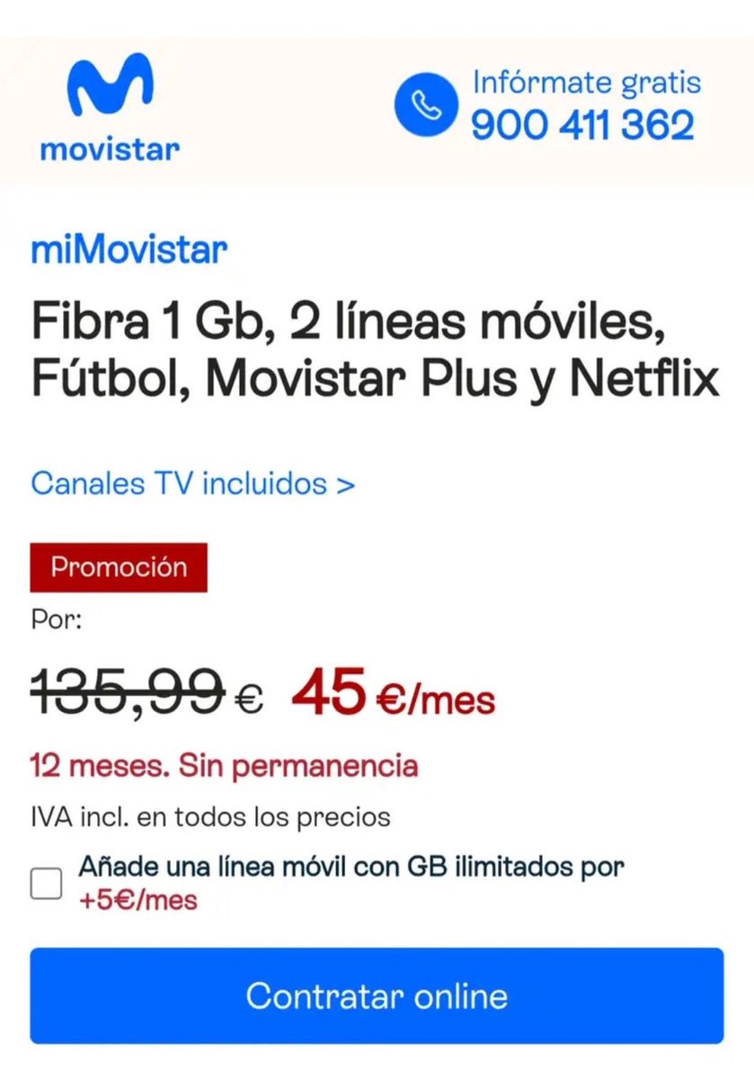 TinoTelde's tweet photo. Movistar ofrece esta  tarifa atractiva para nuevos clientes, pero es una vergüenza que a los clientes de siempre nos quieran cobrar 150€ sin inmutarse. @movistar_es me dais esta misma oferta o me piro a otra compañía

Yo y mis 11 líneas …. 

Tic tac https://t.co/fIsPFtzRqS