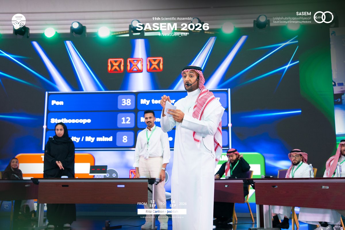 sasem2026's tweet photo. 🎮 Emergency Medicine: Clash of the Titans! ⚔️
The competition was on! 🔥

A fun-filled battle of knowledge, quick thinking, and emergency medicine skills.
Moderated by🎤 Dr. Montasir Moamenah

#SASEM2026
#NextGen_EM https://t.co/Ro2AFLsJ08