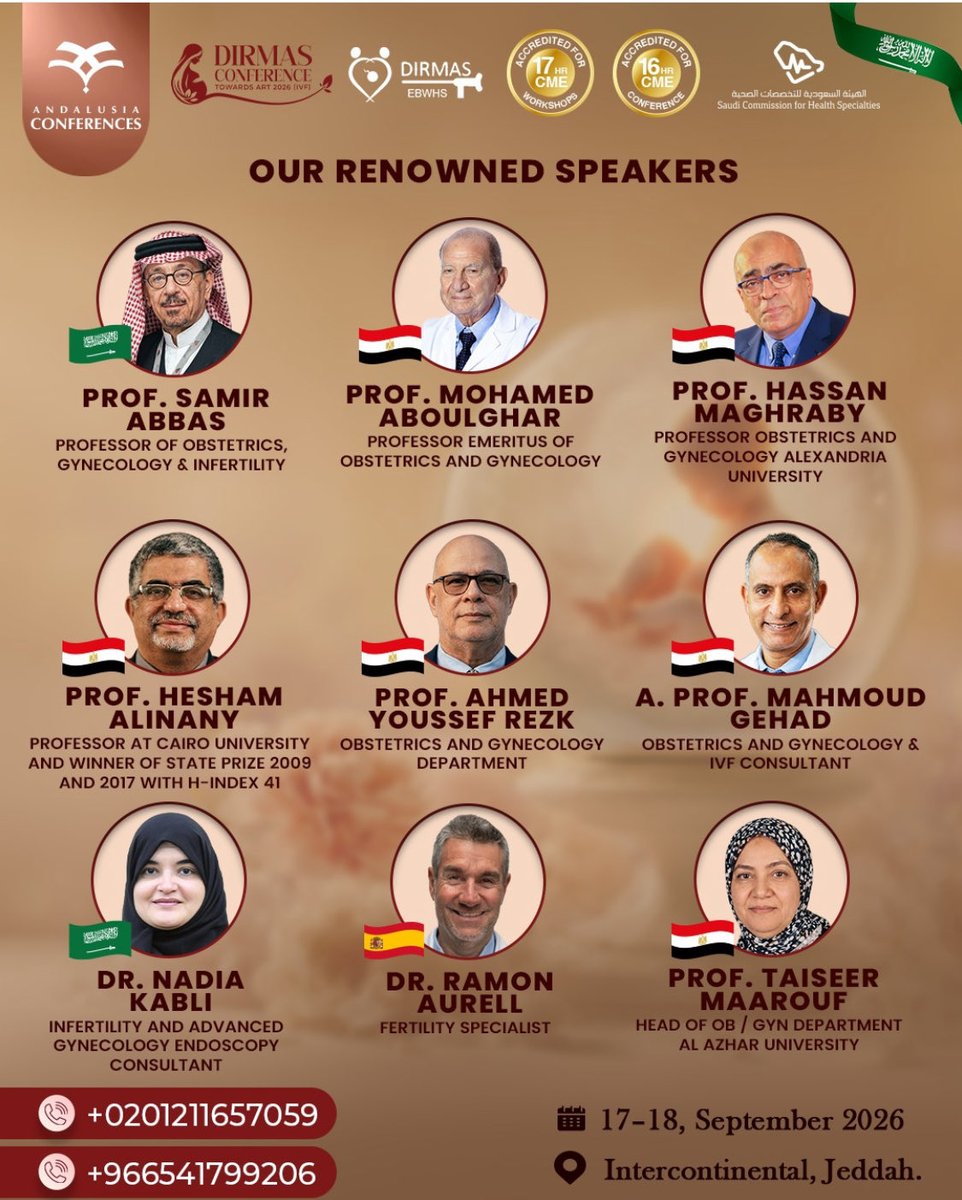 NadiaKabli's tweet photo. اتشرف بالمشاركة في المؤتمر السنوي الثاني لمجموعة الاندلسية بالشراكة مع اكاديمية DIRMAS 
بحضور الخيراء والاساتذة المتميزين  في طب العقم والاخصاب 
سبتمبر ١٧-١٩

 https://t.co/kuTZ7XSVom https://t.co/HdSMOsfeN7
