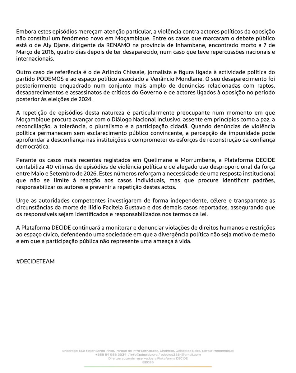PDecide23's tweet photo. NEWSLETTER: MORTE DE MOBILIZADOR DA ANAMOLA AGRAVA PREOCUPAÇÕES
SOBRE A VIOLÊNCIA POLÍTICA EM MOÇAMBIQUE

https://t.co/UWeH8EzWZB

#DECIDE https://t.co/df83RZZ30v