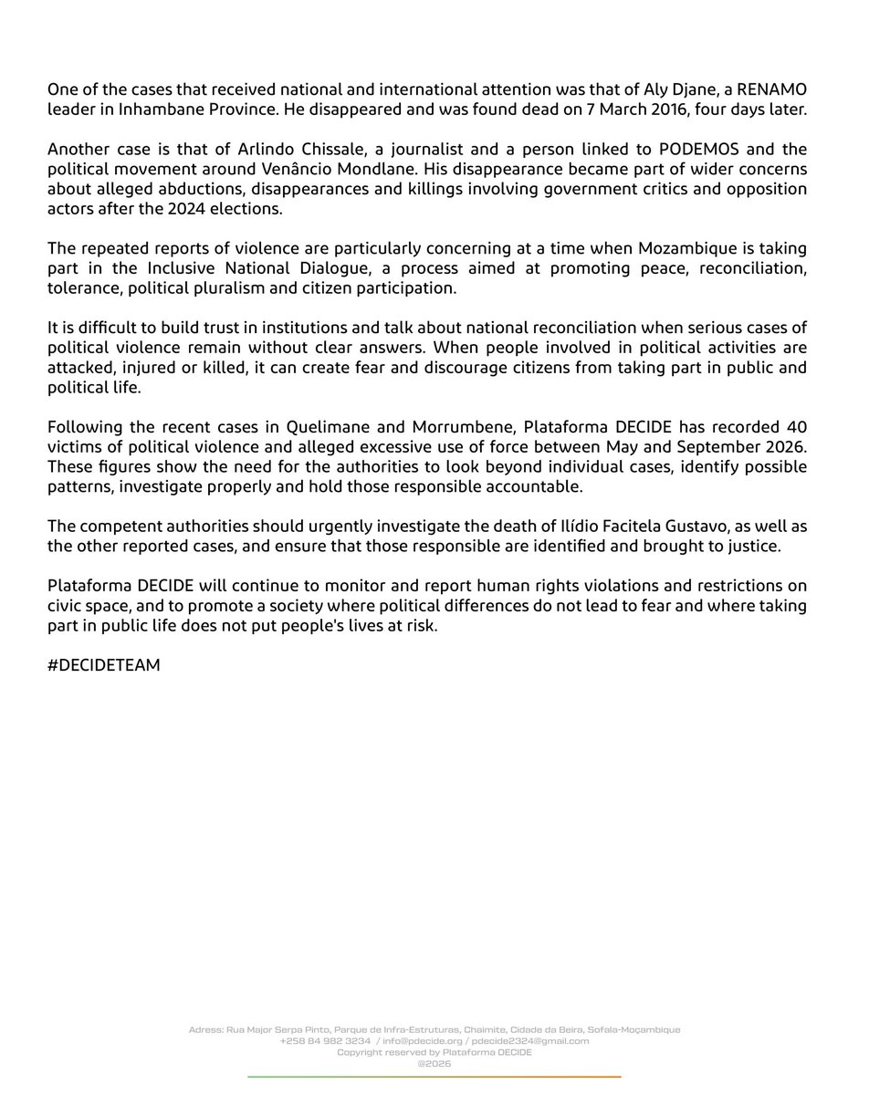 PDecide23's tweet photo. NEWSLETTER: MORTE DE MOBILIZADOR DA ANAMOLA AGRAVA PREOCUPAÇÕES
SOBRE A VIOLÊNCIA POLÍTICA EM MOÇAMBIQUE

https://t.co/UWeH8EzWZB

#DECIDE https://t.co/df83RZZ30v