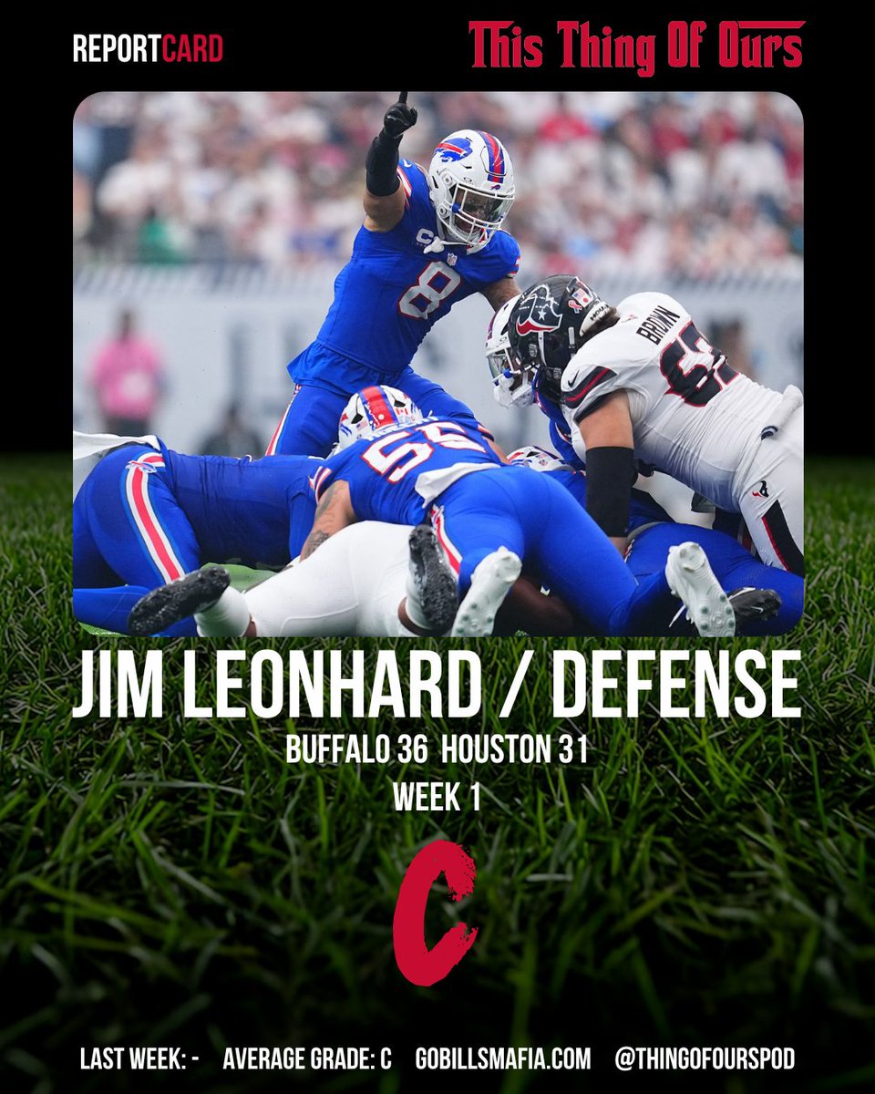 ThingOfOursPod's tweet photo. Bills Report Cards - Week 1: Weekly Grades for Joe Brady, Jim Leonhard, Jeff Rodgers and Josh Allen. Explained in the latest pod: https://t.co/vsW3qjHgPZ #GoBills #BillsMafia #ThisThingOfOurs https://t.co/8hwPGMTCQY