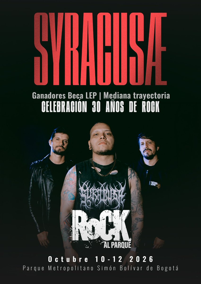 Syracusae's tweet photo. Nos vemos del 10 al 12 de octubre en @rockalparquefes 2026 !!! https://t.co/pAo1D5HM0w