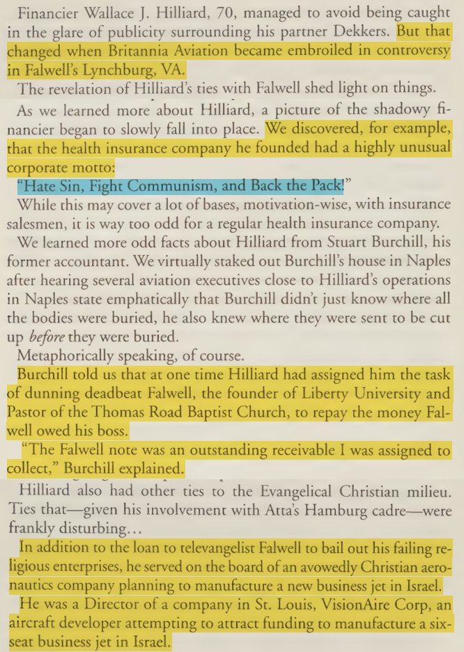 toxictiramisu's tweet photo. Operation Blessing, Pat Robertson's humanitarian front, used pilots who also trained the 9/11 hijackers out of Venice Airport. Wally Hilliard financed Huffman Aviation in Venice where Mohamed Atta trained, also loaned Jerry Falwell $1M &amp; served as director at lsꝛæI aircraft co. https://t.co/AvtJ7oCMNQ