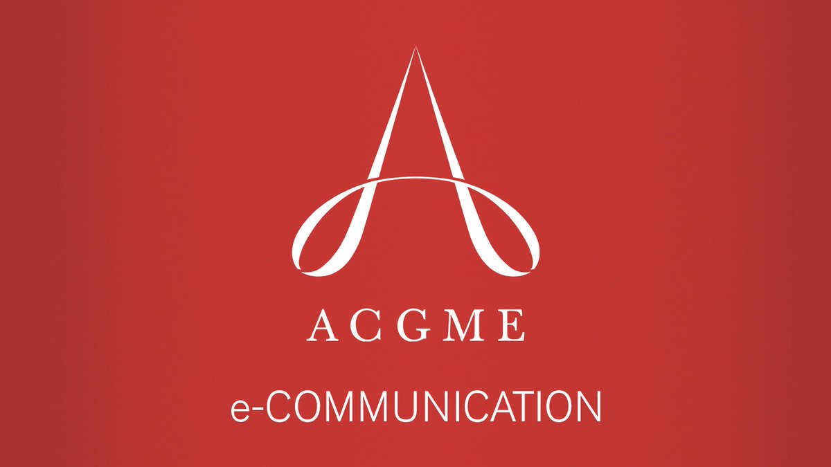White stylized letter A logo above ACGME text on a solid red background representing e-Communication.