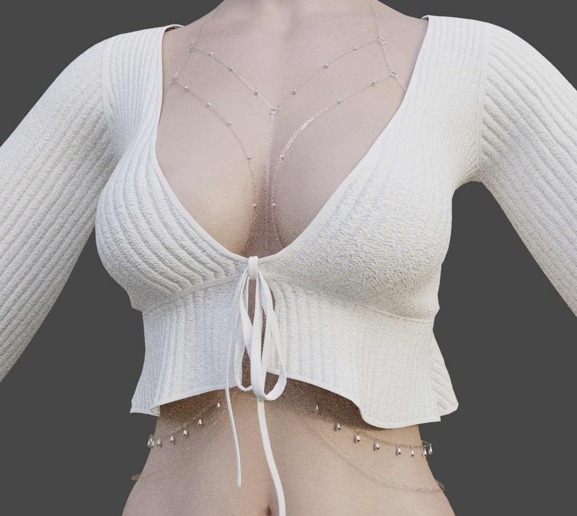 PockyMods's tweet photo. Little blouse thingie I made from scratch some time ago and finally decided to keep working on it~ Adding body chains rn! It will come in a bunch of different botanical themed prints and different cloth textures 🌿✨ https://t.co/6QQrwHoXtI