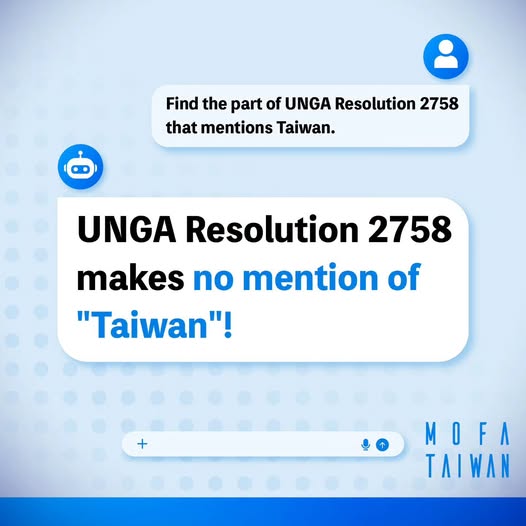 BrisbaneTeco's tweet photo. Ask AI. Read the text. Check it yourself. UNGA Resolution 2758 makes no mention of #Taiwan📷. It must not be misinterpreted or misused to justify Taiwan’s exclusion from the #UN system or deny our 23 million people a voice. #ChipInWithTaiwan, because every voice matters. https://t.co/TCYJagTD6g
