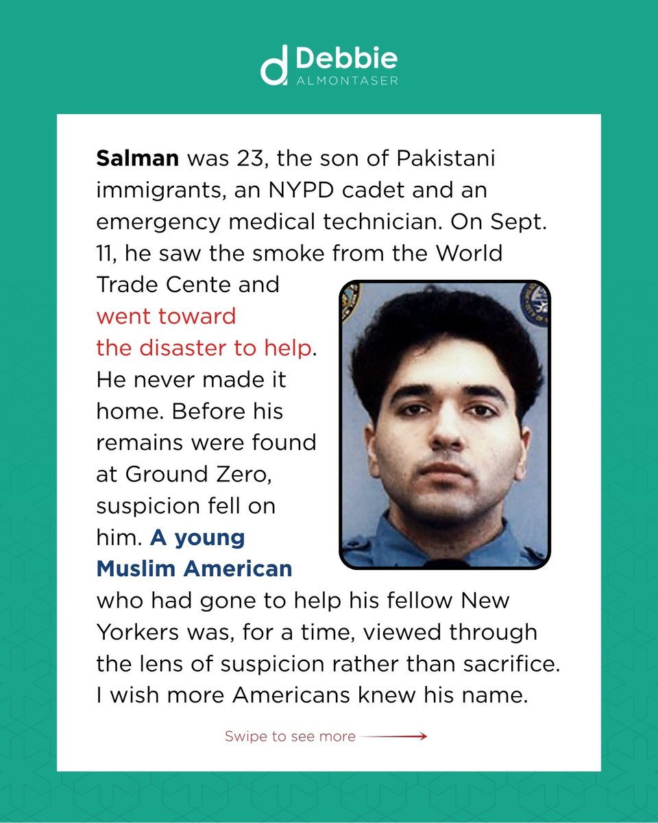 DebbiAlmontaser's tweet photo. 25 Years Later, My Door Is Still Open

Reflecting on 25 years since 9/11, and what it means to be a Muslim New Yorker, in a piece I wrote for the Daily News.

"Fear will always ask us to shut people out. Twenty-five years later, I still choose to let them in."

Swipe for the full story. 

#LeadingWhileMuslim #FAIR #DailyNews
