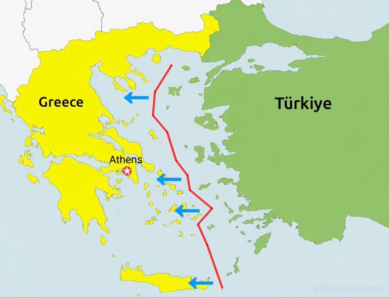 KazanPolitik's tweet photo. Ege denizinde hedefimiz bu harıtanın gerçekleşmesidir. 
Gayri milli şefin verdiği burnumuzun dibindeki adaları geri almanın zamanı geldi. 
Bu Harıta en geç 2029 Ekim ayına kadar gerçekleşecek. 
Kimler bize destek verir?
@greece
#bu Araç tapılacak 
@miçotakis (Atina) https://t.co/QC8SpB0MzL