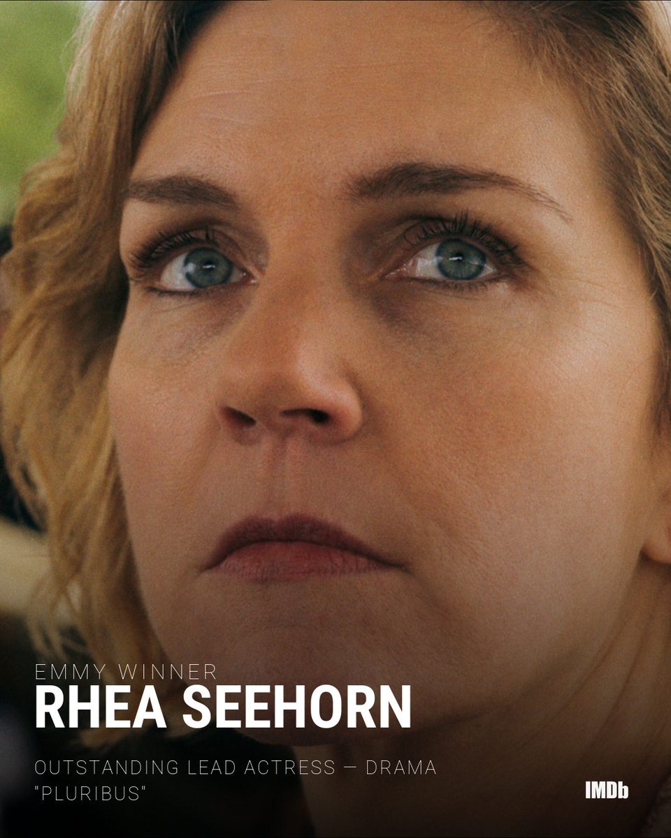 IMDb's tweet photo. Congratulations to #RheaSeehorn for winning Outstanding Lead Actress - Drama in #Pluribus! 🏆✨ #Emmys https://t.co/VBgBDOfedY https://t.co/SnTMhje8ab