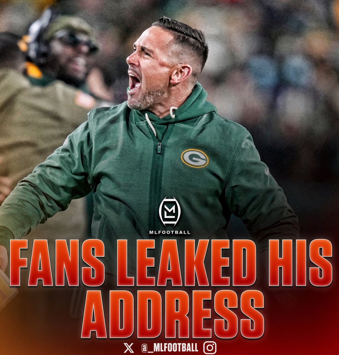 MLFootball's tweet photo. 🚨🚨AWFUL🚨🚨

Green Bay #Packers head coach Matt LaFleur is reportedly receiving SERIOUS THREATS with multiple fans sharing what they claim is his home address on social media.

LaFleur has always kept his family's home private.

Fans are extremely angry about the Week 1 loss. https://t.co/wMxRCp71uD