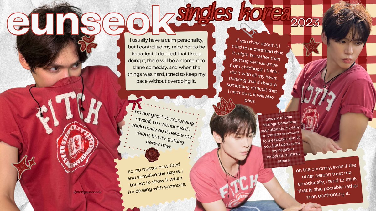 songeunroock's tweet photo. i found again the article of eunseok in singles korea 2023, we can see here how emotionally stable he is, maybe that’s why riize’s members tend to rely in him so much ❤️ it would be so interesting if he did again an interview like this again https://t.co/nPLpHmWZHE