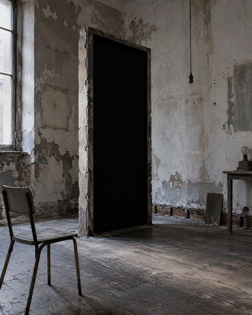 aeviora's tweet photo. #HumanAI #CoCreation #Art
#SiteSpecificArt #ConceptualArt #MinimalistArt #InstallationArt #Poetry
vanishing
depth withdraws until passage becomes its own refusal
darkness acquires the distance the room can no longer give
a boundary persists after enclosure has surrendered its claim
an opening outlives the place it was meant to enter