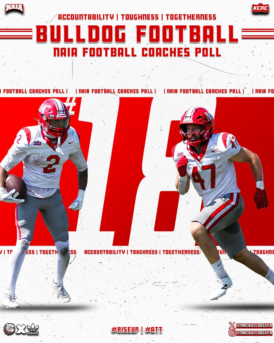 MACBulldogsFB's tweet photo. Continuing to climb!

Bulldog Football is ranked #18 in the latest @NAIA Football Coaches Poll!

#RiseUp | #ATT https://t.co/kew07Tboxy