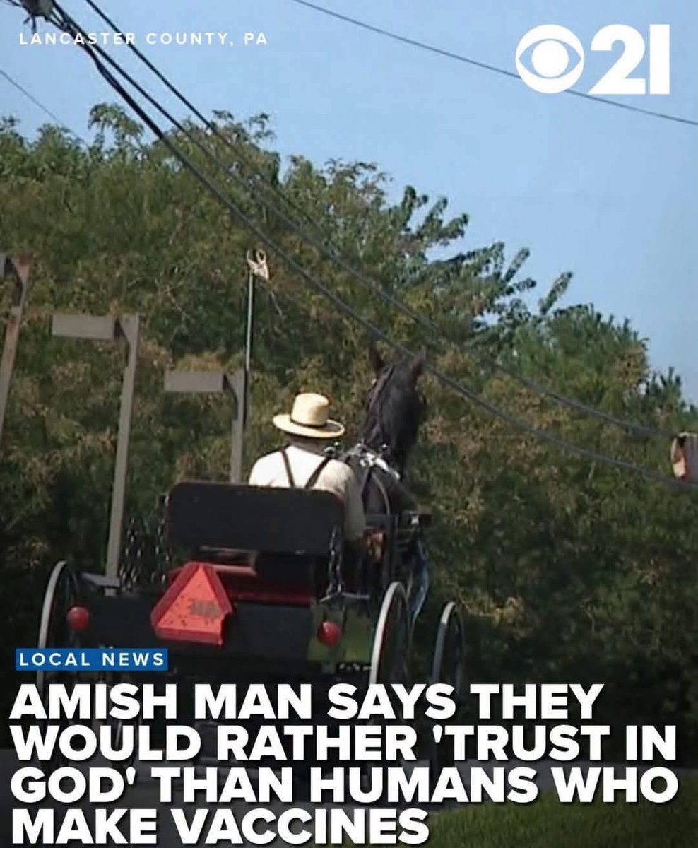 toobaffled's tweet photo. An Amish father in Lancaster County, Pennsylvania just said it out loud. ❤️

CBS 21 asked how his community sees vaccines during the measles outbreak there. He said they would rather trust in God than in the humans who make the shots. 

He does not vaccinate his two little girls. He said he worries the products do more harm than measles, and that getting through measles the old way is better for the body later.

Lancaster has been in the news for measles. Health departments want the needle. This man wants God, food, and what his community has used for generations. He is not asking a pharmaceutical company for permission. ☺️

https://t.co/PHIQDF99fx