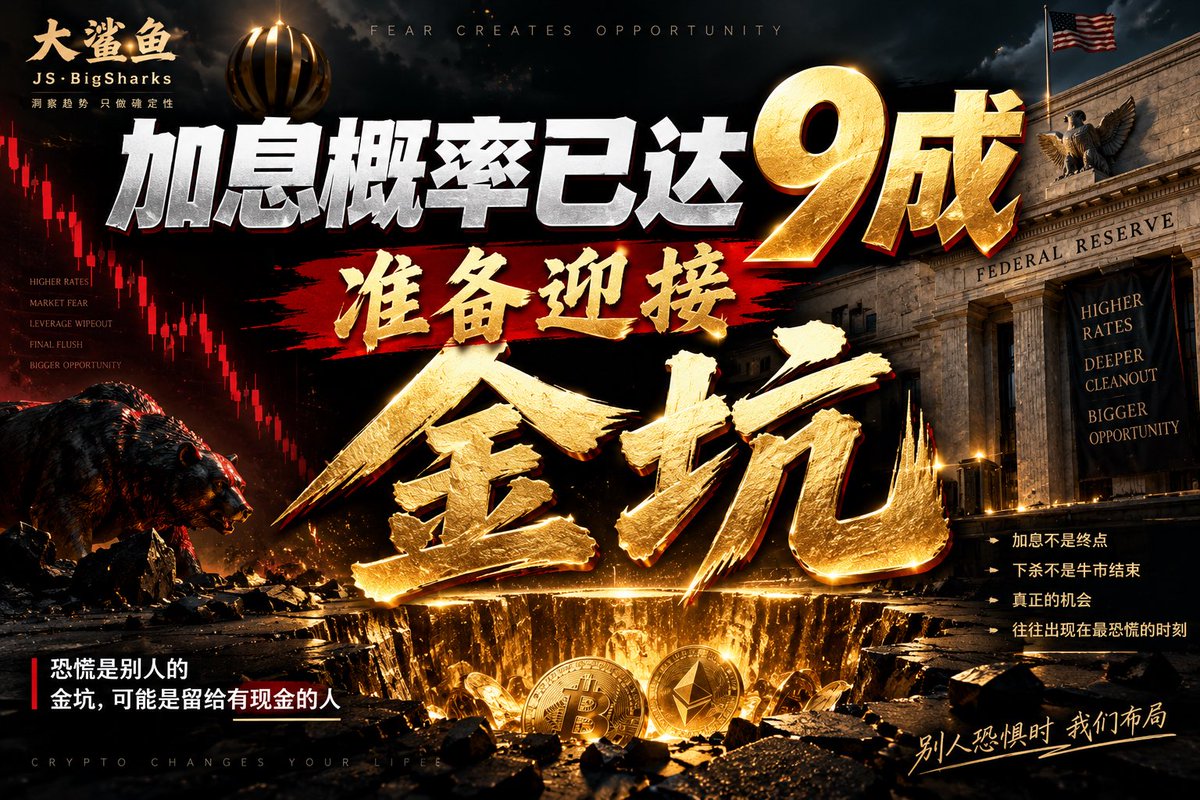 JsBigsharks's tweet photo. ⚠️ 加息倒计时：最后2天.

9月15—16日，FOMC正式开会.
9月16日，利率决议落地.

现在市场真正进入倒计时.

最危险的阶段，往往不是结果公布以后.
而是结果落地之前.

资金开始降风险.
杠杆开始拥挤.
多空开始互相踩踏.

如果市场要挖一个坑，我认为这两天就是最容易动手的窗口.

BTC、ETH一旦向下扫流动性：

下跌 → 爆仓 → 被动卖出 → 再下跌 → 再爆仓.

到时候你看到的可能不是普通回调.
而是一根把市场情绪直接砸进冰点的大阴线.

所以我已经开始准备现金.

现货不乱动.
合约降杠杆.
不提前接飞刀.

9月16日.

倒计时已经开始.

我要等的不是小跌.

我要等那个所有人都开始害怕的——金坑.