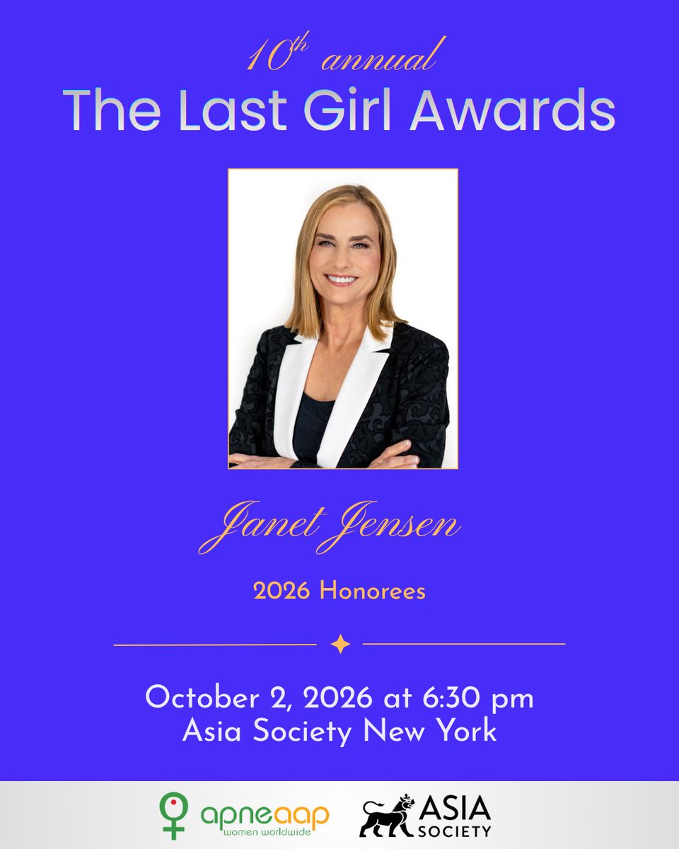 apneaap's tweet photo. On October 2, we’ll honor Janet Jensen for her work supporting survivors and challenging exploitation.

Join us for the 10th Annual Last Girl Awards at @AsiaSocietyNY to celebrate the visionary leaders fighting trafficking.

Get your ticket today: https://t.co/JpWcGjv07v

#NYC https://t.co/kkoZnQcPuK