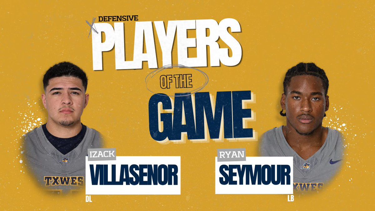TxWesFootball's tweet photo. 🏆 PLAYER OF THE GAME HONORS 🏆

The work doesn’t go unnoticed. The standard stays high. The grind continues. 🔥

OFFENSIVE PLAYERS OF THE GAME
Daniel Peoples & Ian Jernagin

DEFENSIVE PLAYERS OF THE GAME
Izack Villasenor & Ryan Seymour

SPECIAL TEAMS PLAYER OF THE GAME
Landrew Ward

SCOUT TEAM DEFENSIVE PLAYER OF THE WEEK
Dejon Everett

SCOUT TEAM OFFENSIVE PLAYER OF THE WEEK
Denzel Ponder

Congratulations to this week’s honorees for putting in the work and setting the standard! Keep stacking days. 🐏💪🏾

#RamsUp | #WhereChampionsAreForged