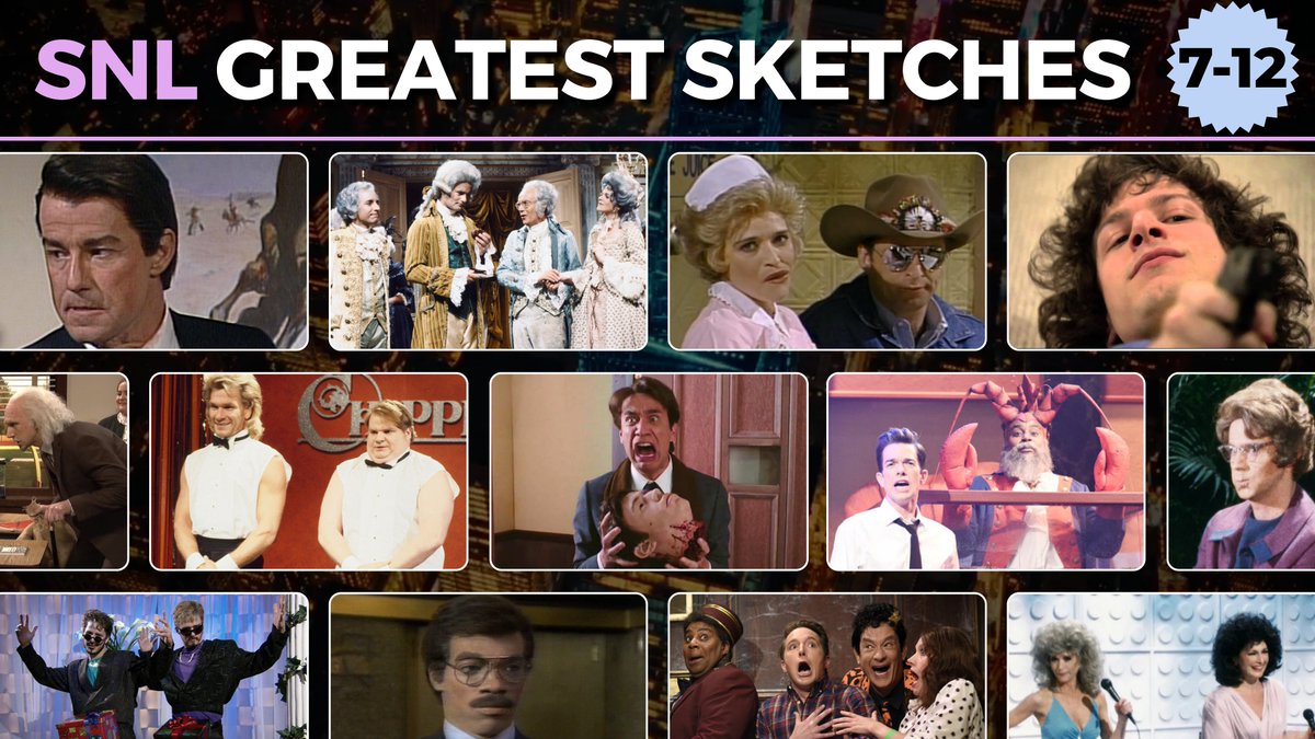 thesnlnetwork's tweet photo. Join us tonight at 8PM ET as we continue our celebration of the 100 Greatest #SNL Sketches of All Time, as voted by you!

What will make the list? Find out as we reveal #7-#12! https://t.co/x20Ugaq0eo