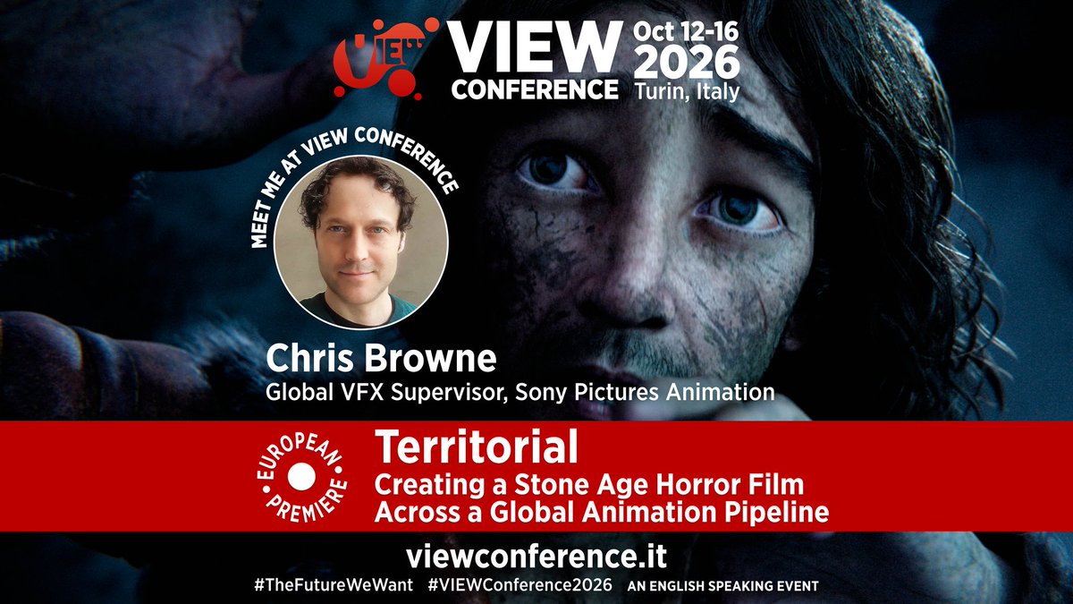 ViewConference's tweet photo. @ViewConference announces that, Chris Browne, is speaking #viewconference2026 in person. Join us for a primiere screening of his film &amp; for his talk, “Territorial: Creating a Stone Age Horror Film Across a Global Animation Pipeline”

https://t.co/rMW7idchW3

#film #animation #vfx https://t.co/hph3El5nBW