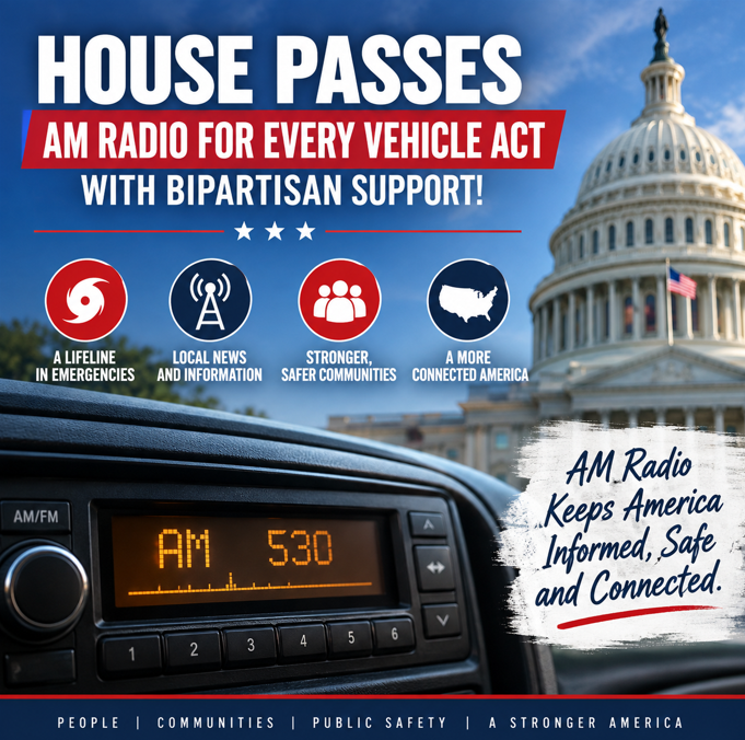 RepGusBilirakis's tweet photo. Great news! The House has passed my AM Radio for Every Vehicle Act with strong bipartisan support!  AM radio remains an important lifeline for millions of Americans - especially during hurricanes, severe weather, and other emergencies when access to reliable information can be critical. It also connects communities with local news, sports, agriculture updates, and public safety information.  I’m proud to have worked across the aisle to protect this vital service and ensure Americans can continue accessing AM radio in new vehicles without an additional fee.  This is a commonsense, bipartisan win for consumers and public safety. Now, it’s time to get it across the finish line and signed into law!