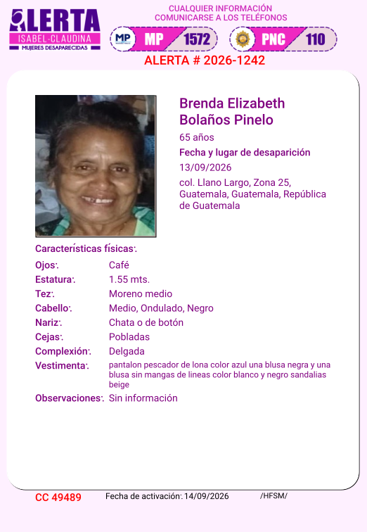 isabel_claudina's tweet photo. #AlertaIsabelClaudina
📷 Ayúdenos a encontrar a
BRENDA ELIZABETH BOLAÑOS PINELO
Desapareció el 13 de Septiembre  de 2025
Cualquier información comunicarse al teléfono 📷 1572
Gracias por difundir esta información📷 https://t.co/EnGt5V31Rk
