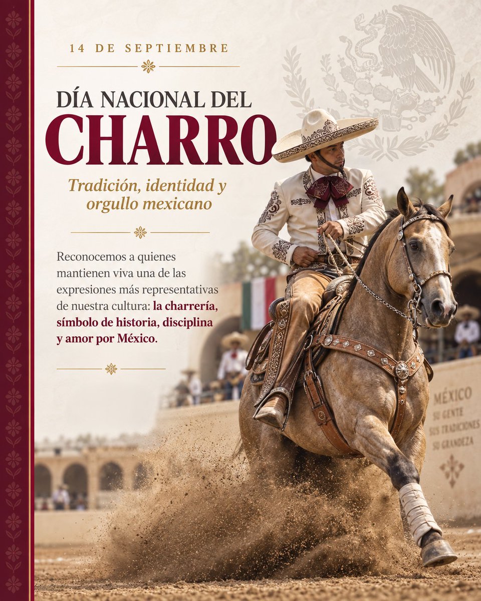 IramGonzalezP's tweet photo. Hoy celebramos una de las tradiciones que nos hacen sentir orgullosos de ser mexicanos. 🇲🇽

Mi reconocimiento a quienes mantienen viva la charrería, con disciplina, pasión y amor por nuestras raíces.

¡Feliz Día Nacional del Charro! https://t.co/ugcCczEOFh