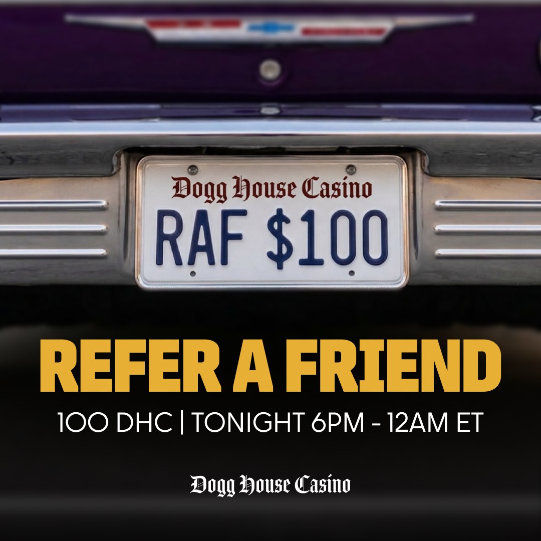 dogghousecasino's tweet photo. 🏈 MNF TONIGHT! Refer a Friend boosted to 100 DHC, 6PM to 12AM ET only. Tell the whole squad 💰 https://t.co/QoQnW1tIRG