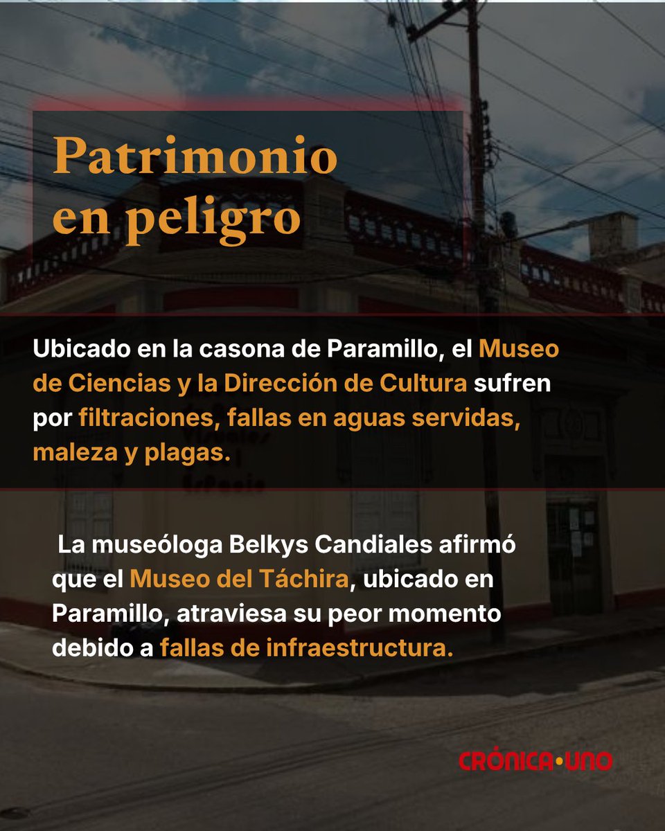 CronicaUno's tweet photo. #Táchira | Museos sobreviven entre goteras y abandono. En el MAVET tuvieron que sacar 5 camiones de escombros y resguardar 500 obras por filtraciones en su casona de 128 años.

​Pese a que entre 2015 y 2016 se aprobaron $190M para el sector, los recursos no llegan.

​✍️ Vía @mayevillanueva

📲 Lee el reportaje completo aquí: ​https://t.co/N1uRRRsFjr 

#LosHechosComoSon #Táchira #Cultura #SanCristóbal