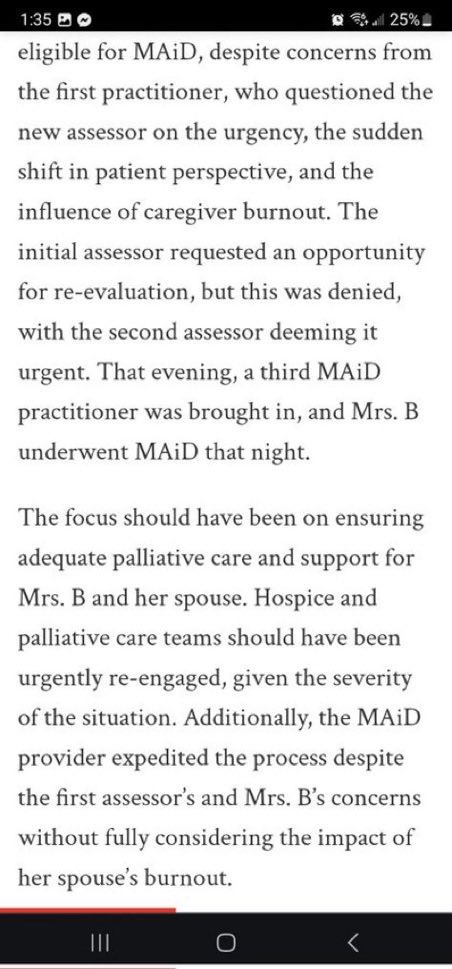 Belas_ghost's tweet photo. This is an article about MAID (in Canada) being carried out on the same day as seeing the second assessor her husband called, on the basis of "caregiver burnout.”

She wanted palliative care. 

https://t.co/VJXuUQvt1x https://t.co/PpZIdnSOo7