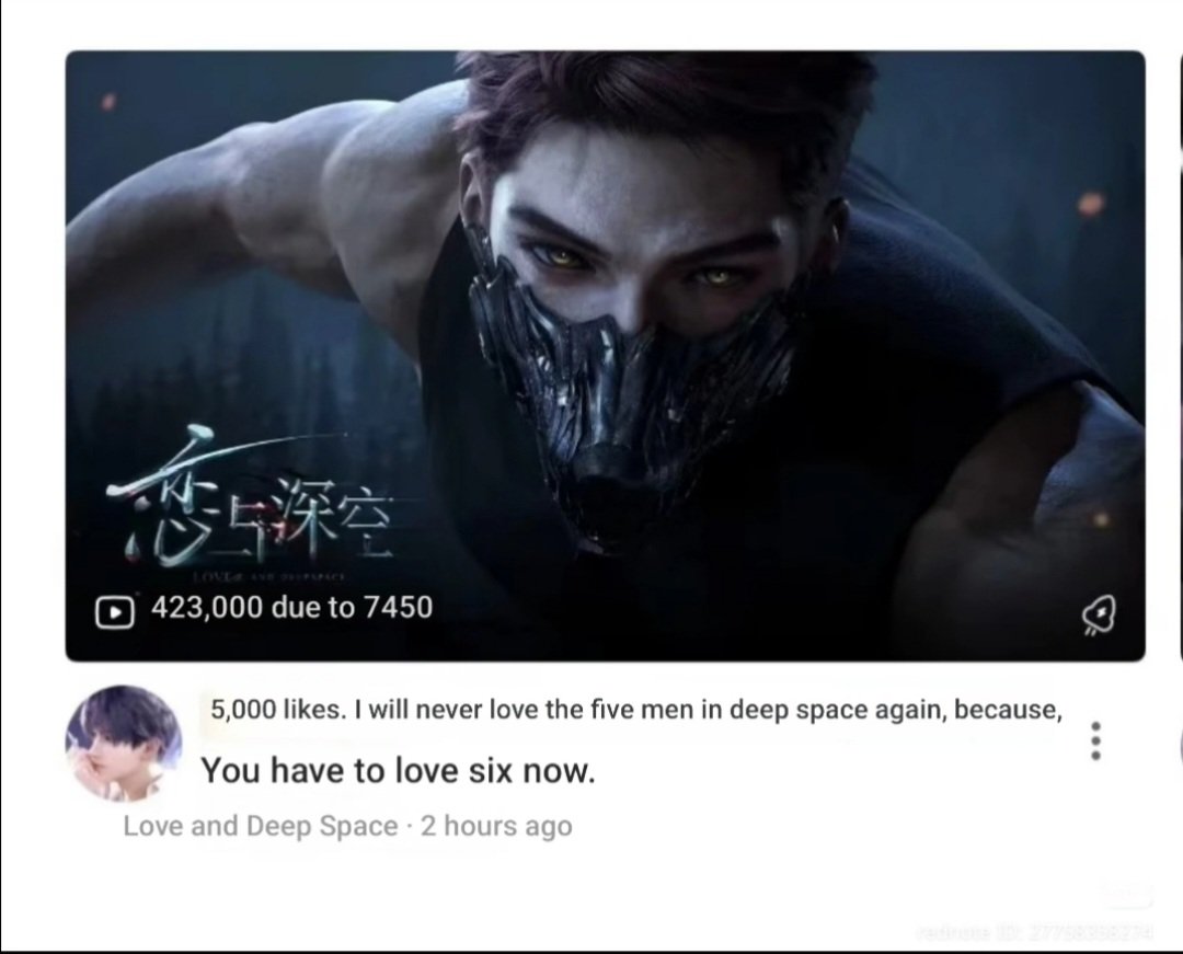 MsElizaberry's tweet photo. When they were promoting Ao Yin this was what one of their ads said:

"I will no longer love the five men of Deepspace, because... I'm going to love six now." 🥺

🥀☹️😭💔

#LADSIs6 ⭐️🍐🐟🚗🍎🐺
#BringValkoBack
#ReinstateValkoNow https://t.co/PNXM355UV8