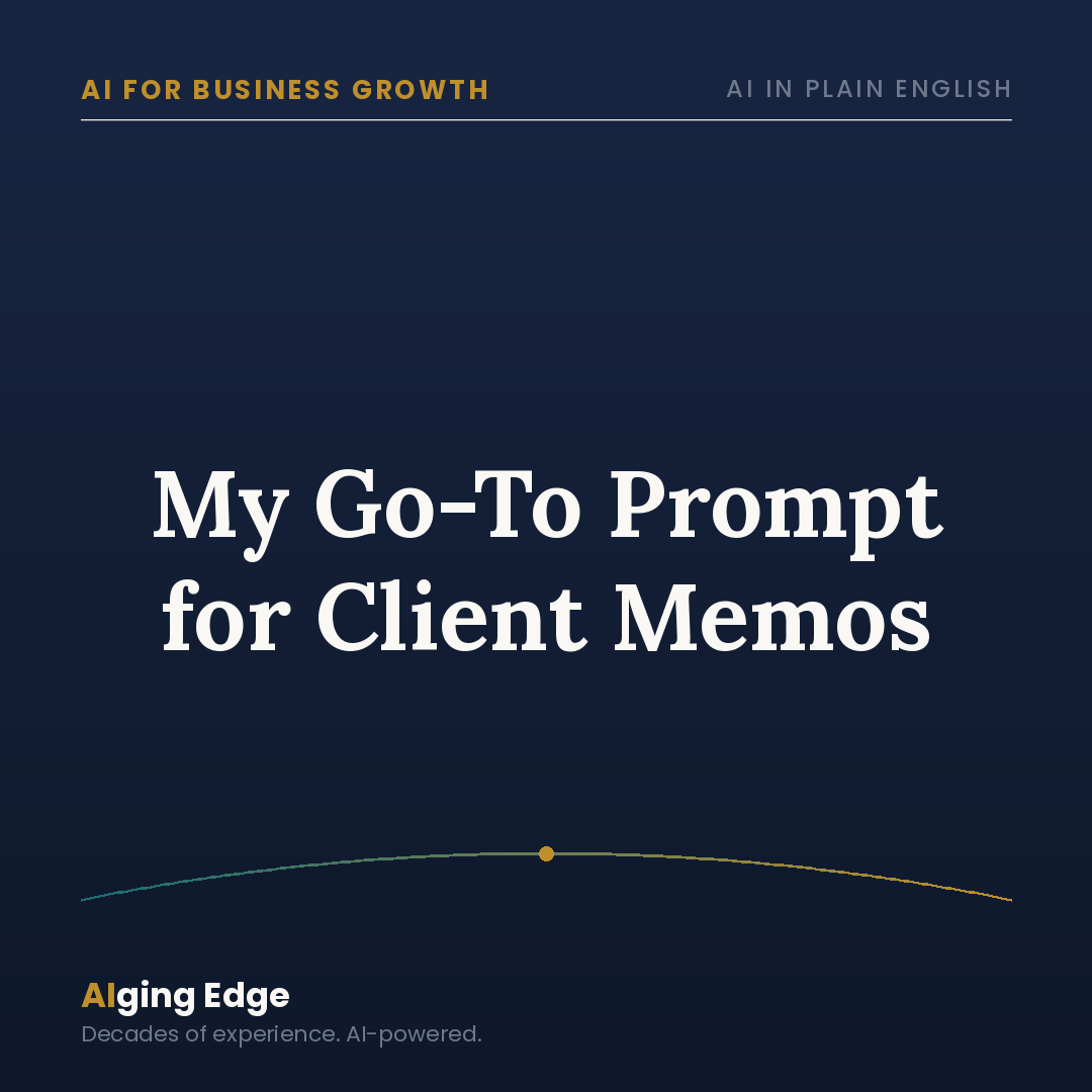 BReynolds_AI's tweet photo. My client-memo hour is now 15 minutes. The trick: record a 2-min voice memo right after the call, then ask AI to structure it into Summary / Discussion / Recommendation / Next Steps — plain language, no hedging. I still check every number before it goes out. #AIgingEdge https://t.co/PUojtPP9yL