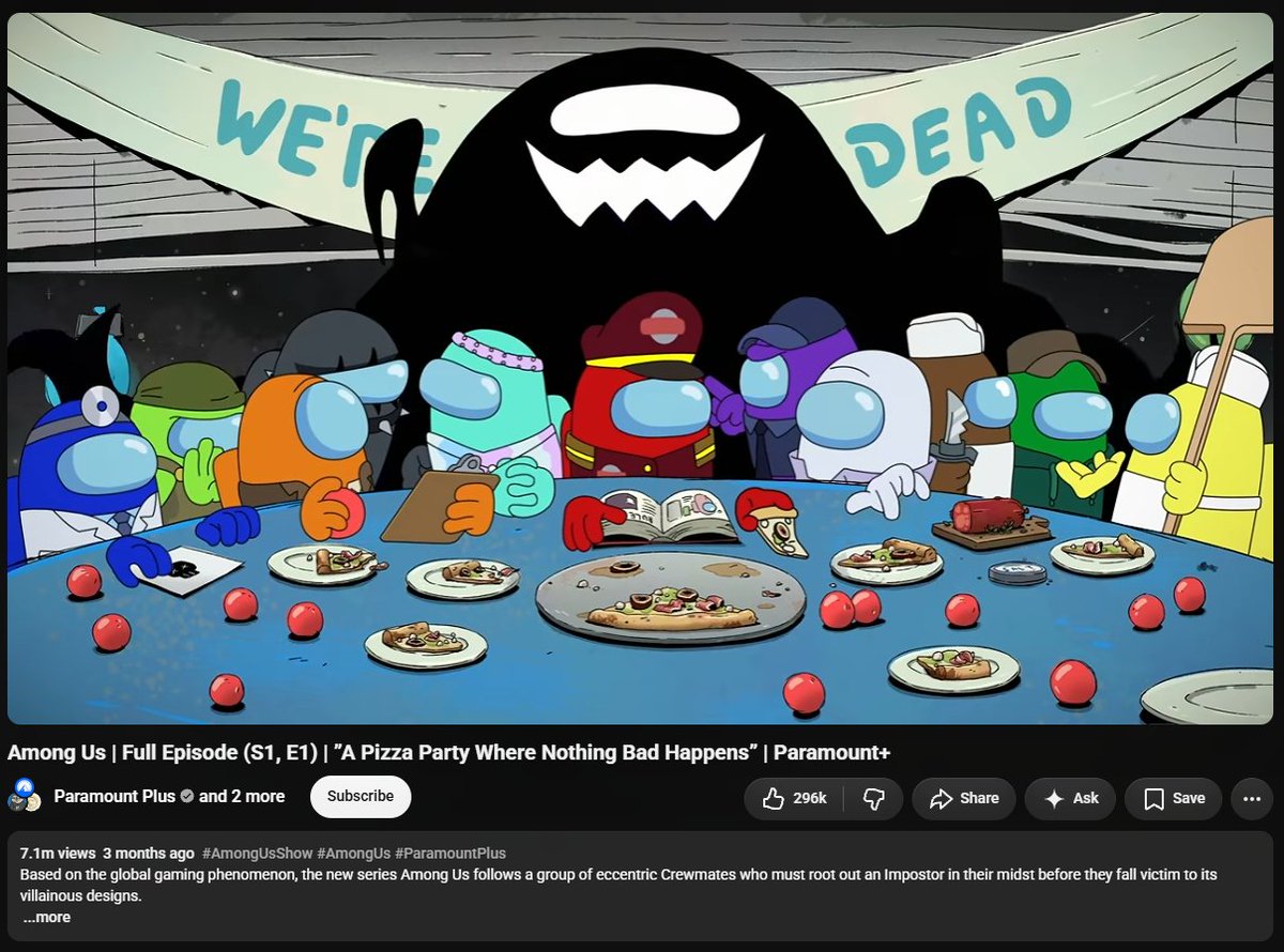 AmongUsGame's tweet photo. oh wowie wawa!!!! 🎊💚

happy 100 days since release to the Among Us show and hitting 7.1 million views on the first episode on YouTube 🥹 https://t.co/5mCERU471z