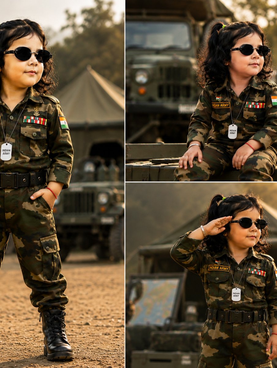 adolfo_andre's tweet photo. Chhoti si soldier, bade sapne. Desh ki nanhi sherni: cute bhi, brave bhi. Army wali attitude, princess wali smile. Nanhi फौजी reporting for duty. https://t.co/2OKfmCyKWu