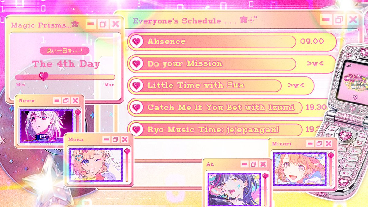 MagicPrisms's tweet photo. ᅠ
            ★ ⸝⸝ Daily Schedule: DAY 4  ─
            𝗀𝗈 𝗁𝖺𝗏𝖾 𝗒𝗈𝗎𝗋 𝗈𝗐𝗇 𝖽𝗋𝖾𝖺𝗆 𝗌𝗍𝖺𝗀𝖾 ✽!
ᅠ https://t.co/Q89Dhm3HfY