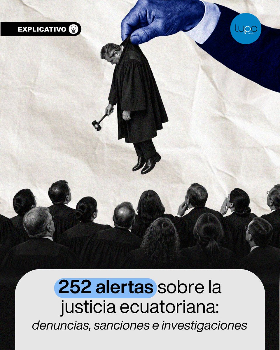 LupaMediaEC's tweet photo. 🔍 #LupaTeExplica | ⚖️ ¿Qué casos ponen en la mira la independencia judicial en Ecuador? Entre enero y agosto de 2026, el Observatorio de Derechos y Justicia registró 252 alertas relacionadas con la justicia. La categoría más numerosa fue independencia judicial, con 106 casos. Pero ¿qué hay detrás de esas alertas?

1️⃣ ¿Qué pasó con los jueces del caso Goleada?
En abril, Byron Uzcátegui, Wiler Choez y Silvana Velasco revocaron la prisión preventiva de Aquiles Álvarez y otros procesados.
👉 Después enfrentaron denuncias por presunto prevaricato y un proceso disciplinario por supuesto “error inexcusable”. Fueron suspendidos por 90 días y, en septiembre, la Judicatura recomendó su destitución.

2️⃣ ¿Por qué investigaron a tres jueces de la Corte Nacional?
En julio, la Fiscalía allanó oficinas y domicilios de Milton Velásquez, Patricio Secaira e Iván Larco por una investigación de presunto cohecho.
👉 Fiscalía sostiene que los jueces habrían recibido dinero a cambio de una sentencia de casación que ordenaba pagar USD 59,3 millones a una empresa china. La investigación se originó en el testimonio anticipado de un exfuncionario condenado en el caso Plaga.

3️⃣ ¿Qué ocurrió con la jueza Daniela Ayala?
En septiembre de 2025, Ayala no ordenó prisión preventiva para José Serrano y Javier Jordán porque consideró que Fiscalía no había presentado elementos suficientes para justificarla.
👉 Cinco días después, el fiscal general presentó una denuncia en su contra. Ayala fue suspendida, enfrentó otros procesos disciplinarios y finalmente fue destituida en mayo de 2026.

4️⃣ ¿Por qué el ODJ considera estos casos una alerta?
El organismo señala que jueces y abogados que intervienen en procesos de alto interés político han enfrentado investigaciones, denuncias o sanciones. Para el ODJ, esto puede afectar la independencia con la que toman decisiones.

En este explicativo revisamos qué ocurrió en cada caso y qué muestran las 253 alertas registradas por el Observatorio. 👇
https://t.co/EZnatmC1yq