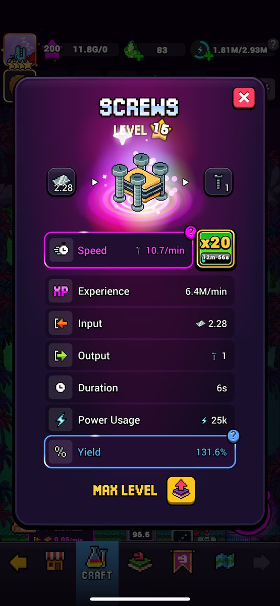 razerluck1's tweet photo. 6 seconds to craft Screws with x20 boost and legendary worker 🥳🥳👀 

What duration is your shortest and what factory? 

#DynoMindshare https://t.co/RN14po1SBt