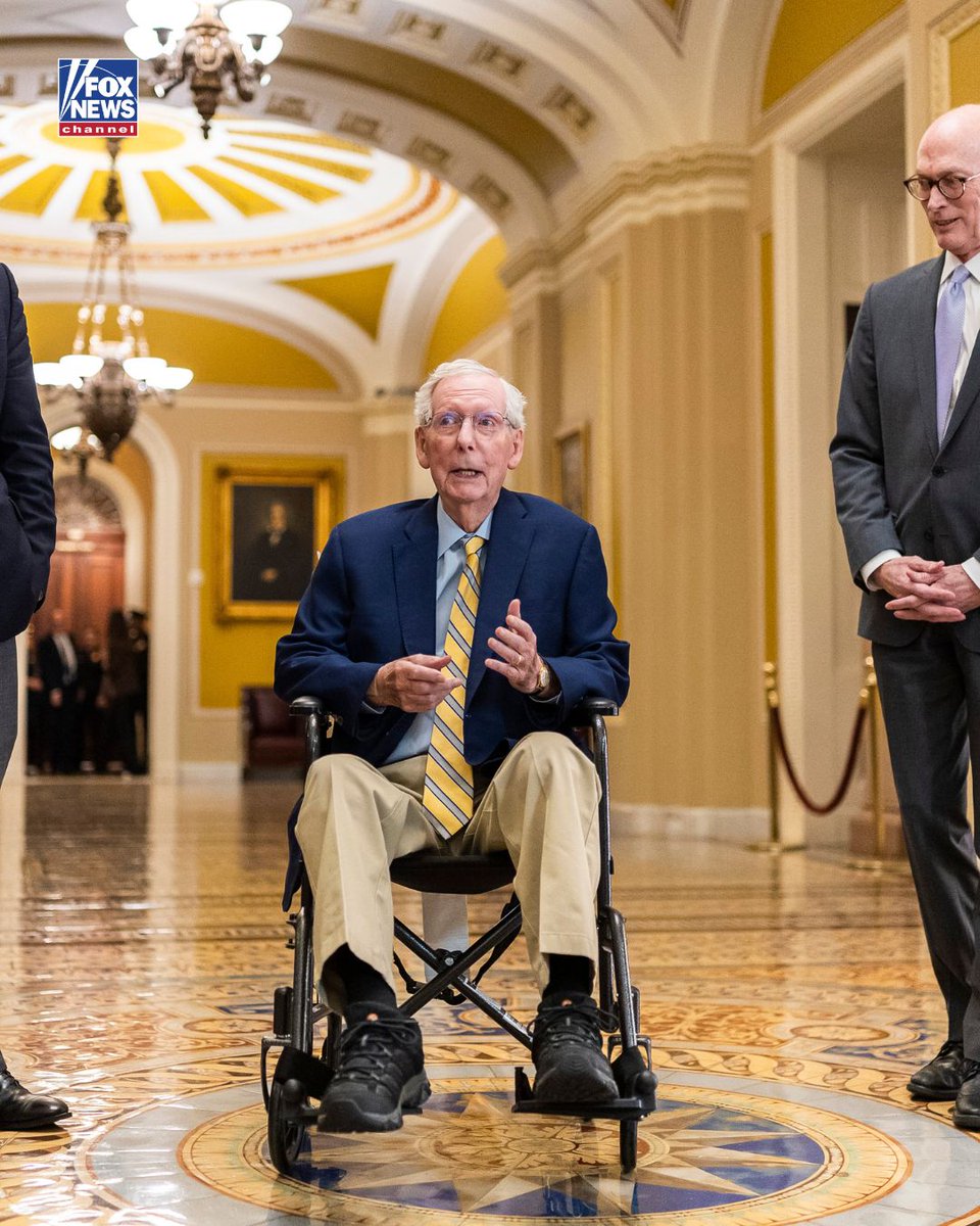 FoxNews's tweet photo. Sen. Mitch McConnell returns to the Senate after a 92-day absence as the 84-year-old continues physical therapy while recovering from pneumonia and the effects of childhood polio.

His return comes at a crucial moment as Republicans prepare for another vote on a massive farm aid and funding package this week.

The legislation failed to advance the last time Senate Republicans brought it up without McConnell's key vote.