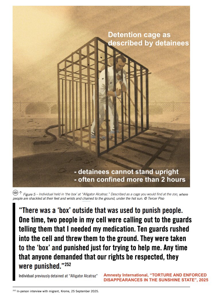capitolhunters's tweet photo. As people are horrified by the Alligator Alcatraz detention cages in the recent DHS report, and by Ron DeSantis saying he'd "make them smaller", realize: detainees said the cages WERE smaller. They couldn't stand. The report is a coverup and its author is tied to Jan 6... 1/ https://t.co/LMNm3LRJVu