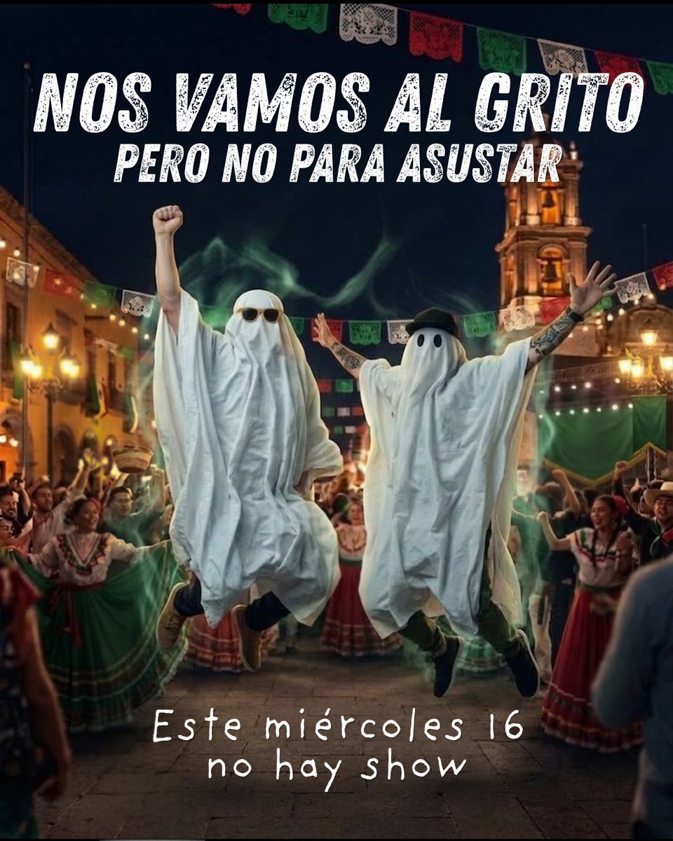 Castasma's tweet photo. Este miércoles nos vamos al Grito 🇲🇽👻👻
Los vamos a extrañar, pero será una noche Booenísima. Nos vemos la próxima semana a las 9 pm en @RMXradio
#Castasma #ElGrito #HolaRMX https://t.co/19ifvle7qM