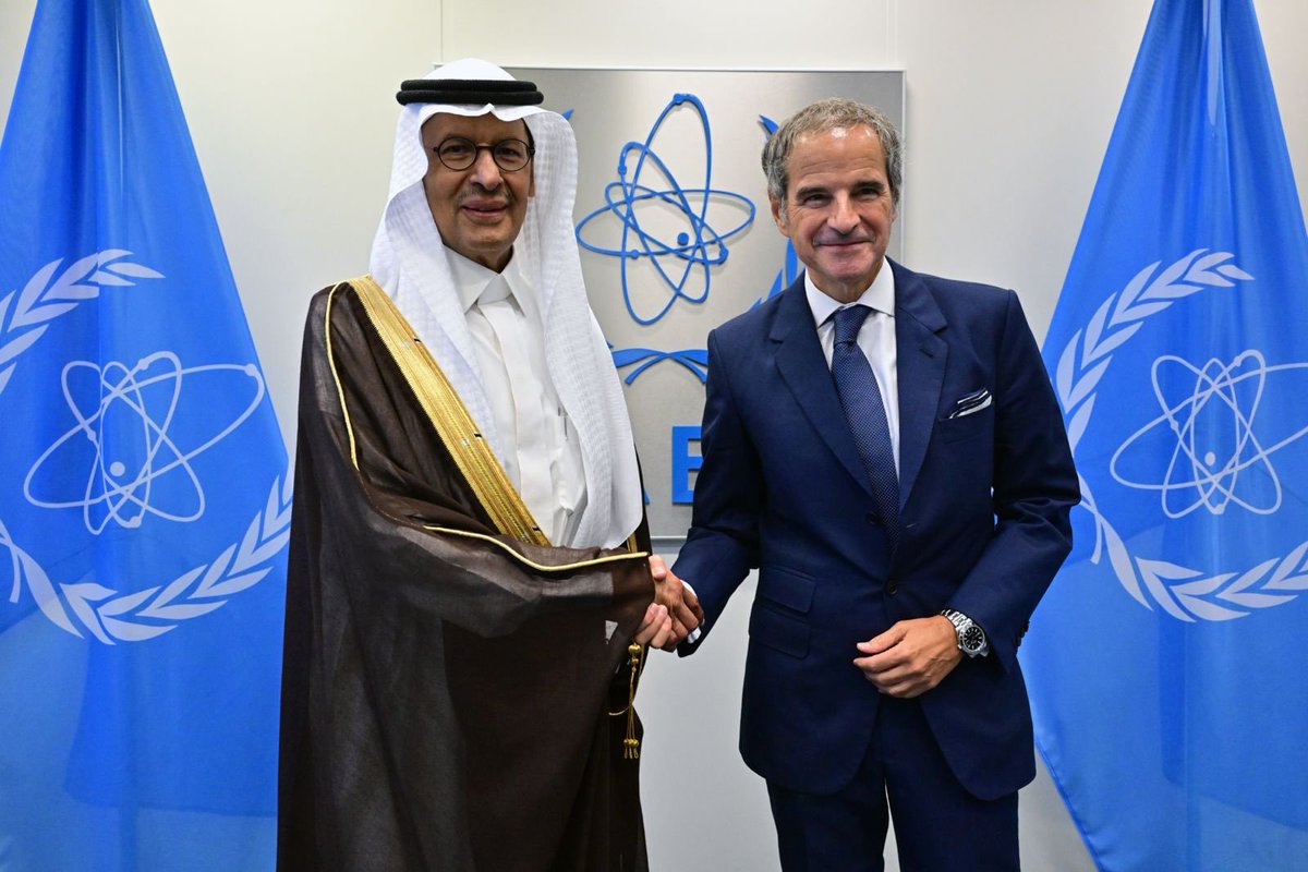 alansari's tweet photo. The head of the @IAEAorg @RafaelMgrossi says Saudi Arabia🇸🇦 is advancing its nuclear power programme with a strong commitment to non-proliferation, adding that the agency stands ready to support the Kingdom “every step of the way.” https://t.co/tqXe2eAdK5