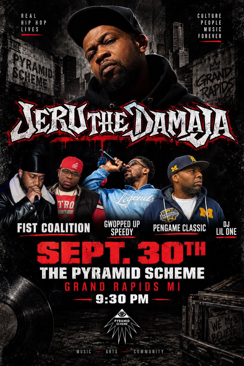 pengameclassic's tweet photo. Like I stated on air of the post game show w my guy @Tj_Ronin @johndadamo Sept. 30th Pyramid Scheme | Grand Rapids MI
Brooklyn legend emcee Jeru The Damaja w/ @FistCoalition Gwooped Up Speedy @pengameclassic  DJ LIL One https://t.co/WPz4ct2waP