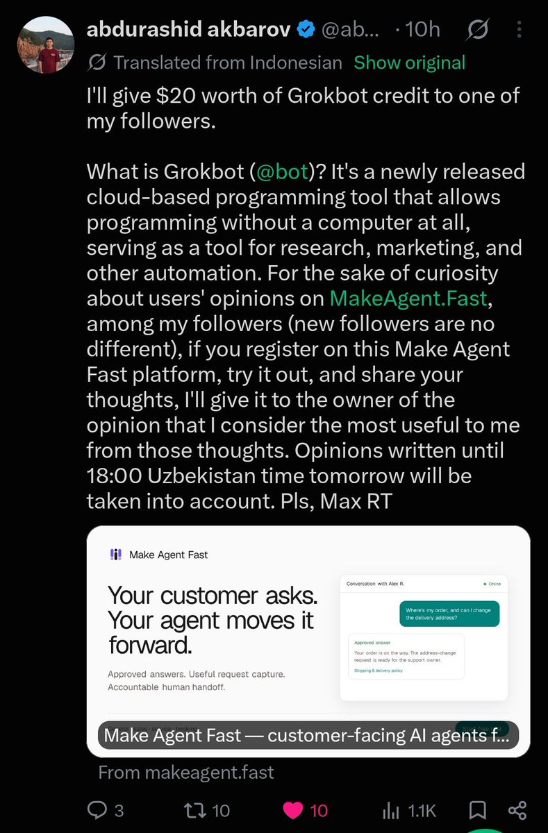 makeagent_fast's tweet photo. @abdurshd @bot Translarion from Indonesian is accurate haha https://t.co/lzZ5o9CExm