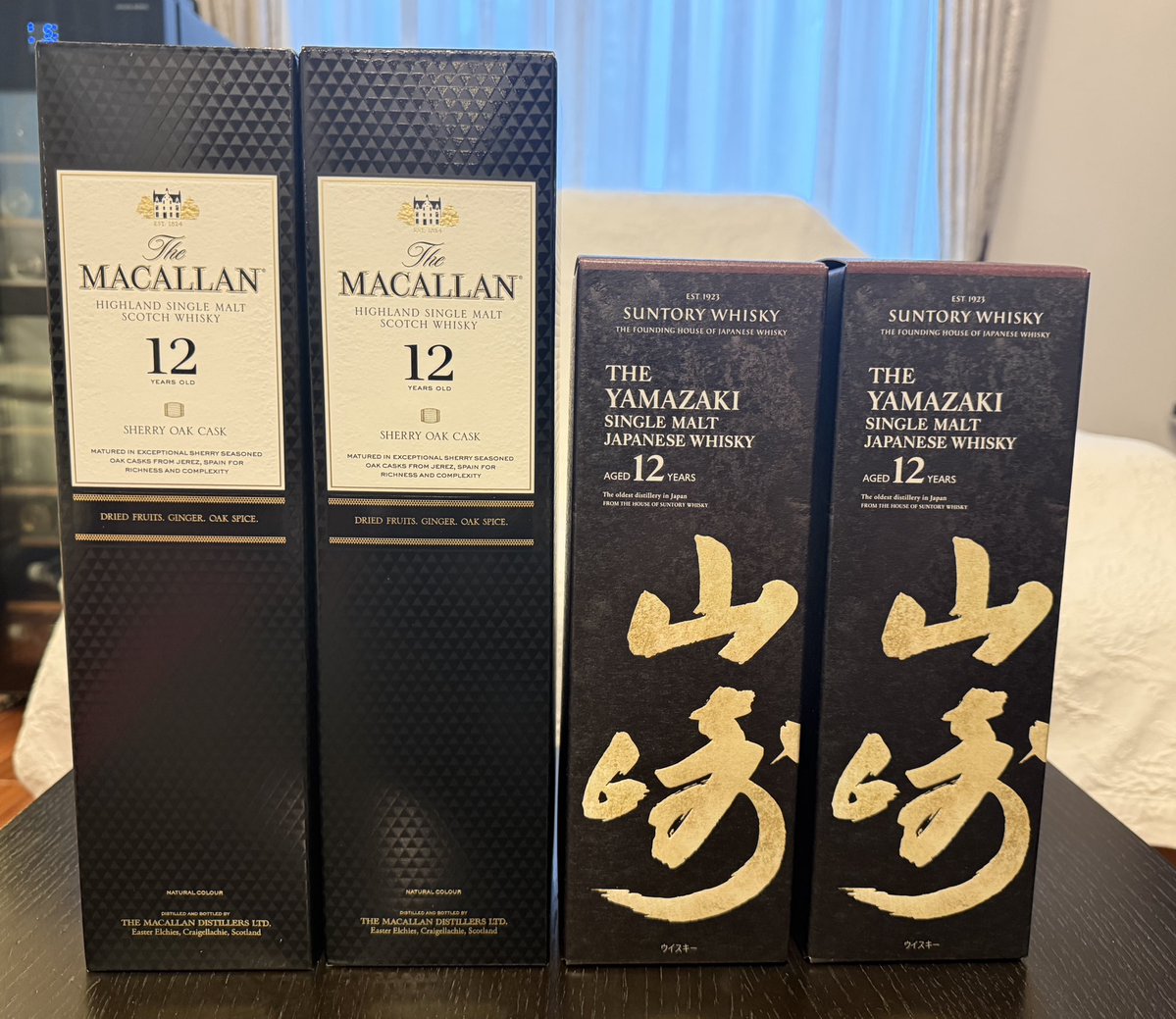 yuyaito's tweet photo. 外商さんから山崎12年とマッカラン12年シェリーオークカスクのセットが着弾。

マッカランは旧パッケージでした。

山崎12年は在庫が15本を超えてしまった。

#ウイスキー
#山崎12年 https://t.co/RHkSYRZwHX