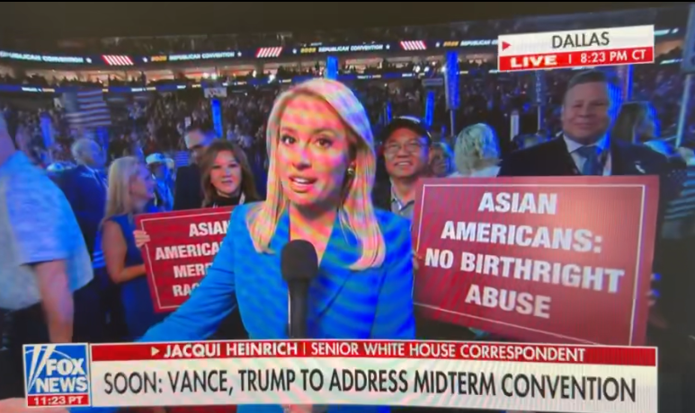 DavidLiu4CA49's tweet photo. WHY IS DAVID LIU SAYING ALL ASIAN AMERICANS ARE REPUBLICANS?
These custom signs were the only ones allowed. Fox News reported: Asian Americans for Trump.
Asian family values are Republican values.
Asian Americans: end birthright abuse.
Asian Americans for merit, not racial quota. https://t.co/Vl3UoIy6OJ