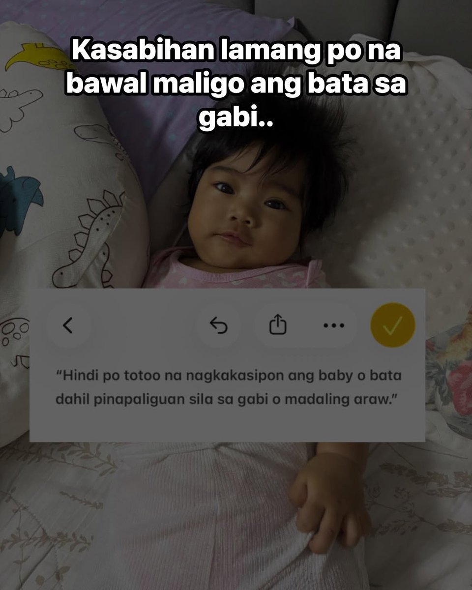 IranSilvavg's tweet photo. Hindi totoo na nagkakasipon ang bata dahil naligo sa gabi. Ang sipon ay viral infection na nakukuha sa exposure sa virus. Puwedeng maligo anumang oras basta warm water kung malamig, patuyuing mabuti at bihisan nang komportable. https://t.co/CU7jrxffiK