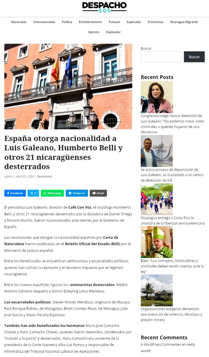 LaRealNica's tweet photo. Respectfully, Rep. @MaElviraSalazar

You just spoke up for the Nicaraguan journalist Luis Galeano after ICE detained him.

But Galeano also has Spanish citizenship, granted by Spain. If his case in the United States cannot be resolved here, he has another country that already recognized him and to which he can go.

And you also said the United States must distinguish between a criminal and a political exile. And to apply the law and deport dangerous individuals.

Then apply your own standard in the case of this confessed Sandinista agent of the Ortega-Murillo regime: Marlon Gerardo Sáenz Cruz, alias Chino Enoc.

Marlon Saenz Cruz is a criminal and a confessed paramilitary. He admitted taking part in Operación Limpieza, the 2018 operation used to crush the opposition and repress the protests. He also said he is not an opponent and remains a Sandinista.

He came into this country under the Biden Administration among those 222 Nicaraguan exiles. That group received temporary humanitarian parole. That parole is not a grant of asylum. It is not permanent status. It has a time limit, it expires, and it is not a guarantee that anyone gets to stay in the United States.

ICE has Marlon Gerardo Saenz Cruz in Louisiana. His removal case is already in court.

You said it: deport dangerous individuals.

Then apply your own standard here.

Deport Sandinista agents. Deport him now.

@ICEgov @DHSgov @SecMullinDHS @ERONewOrleans @DeputySecState
@RepMariaSalazar @RepCarlos
@SecRubio @marcorubio

‼️ DEPORT SANDINISTA AGENTS ‼️

- - - - - -

Con respeto, Rep. @MaElviraSalazar

Usted acaba de pronunciarse por el periodista nicaraguense Luis Galeano tras su detención por ICE.

Pero Galeano también tiene ciudadanía española, concedida por España. Si su caso en Estados Unidos no puede resolverse aquí, tiene otro país que ya lo reconoció y al que puede ir.

Usted misma dice que Estados Unidos debe distinguir entre un delincuente y un exiliado político. Dice que se aplique la ley y se deporte a individuos peligrosos.

Entonces aplique lo que dice en el caso del agente sandinista confeso del régimen Ortega-Murillo: Marlon Gerardo Sáenz Cruz, alias Chino Enoc.

Marlon Saenz Cruz es un criminal y un paramilitar confeso. Admitió haber participado en la Operación Limpieza, la operación de 2018 usada para aplastar a la oposición y reprimir las protestas. También dijo que no es opositor y que sigue siendo sandinista.

Entró a este país bajo la Administración Biden entre aquellos 222 exiliados nicaragüenses. Ese grupo recibió parole humanitario temporal. Ese parole no es un asilo concedido. No es estatus permanente. Tiene límite de tiempo, expira y no es garantía de quedarse en Estados Unidos.

ICE tiene a Marlon Gerardo Saenz Cruz en Louisiana. Su caso de remoción ya está en corte.

Usted lo dijo: deporten a individuos peligrosos.

Entonces aplique su propio estándar aquí.

‼️ Deporten a los agentes sandinistas en USA ‼️

@ICEgov @DHSgov @SecMullinDHS @ERONewOrleans @DeputySecState @RepMariaSalazar @RepCarlos
@SecRubio @marcorubio
