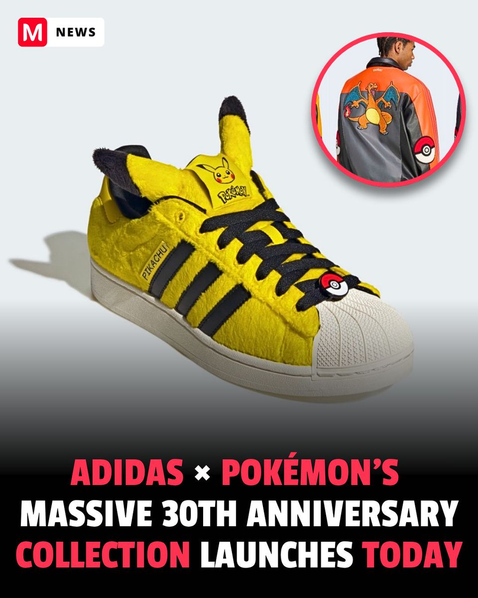 mecchaJP's tweet photo. Pokémon is taking over adidas! 👀⚡

The massive adidas × Pokémon collection for Pokémon’s 30th anniversary starts launching in Japan today! 👟✨

Pikachu, Charizard, Mewtwo, Gengar, Rayquaza, and more are getting their own adidas-inspired designs, with sneakers and apparel joining the lineup. 💛🔥

Which Pokémon got the best adidas design? 👀 

#Pokemon #Adidas #Gengar #PokemonCollab